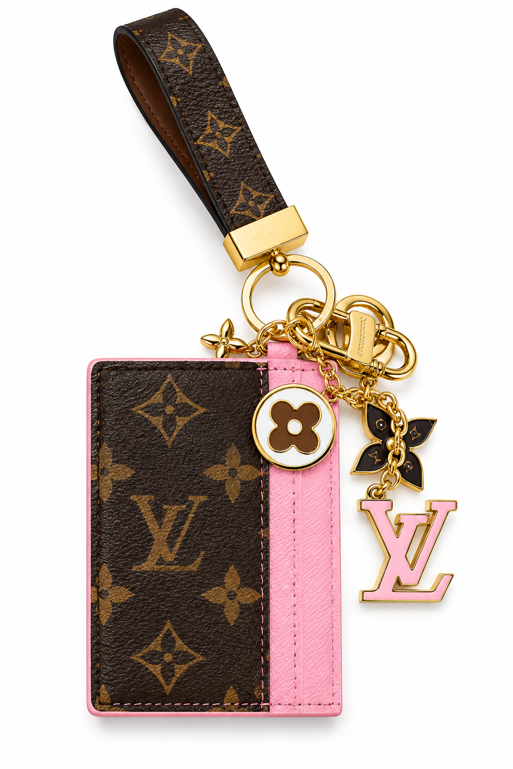 π Pink Luxe Monogram Card Holder Keychain