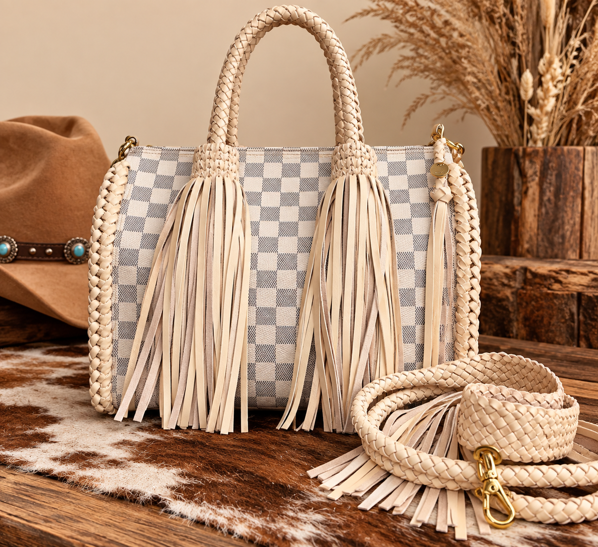 🤍 LV Ivory Western Fringe Satchel