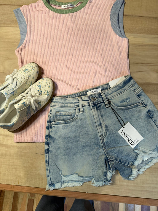 Pastel Ribbed Contrast Tank